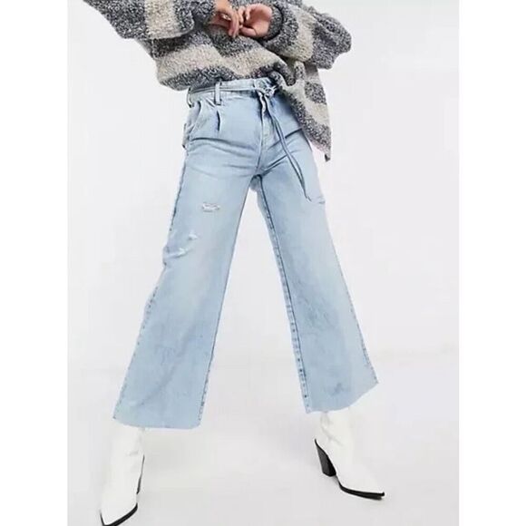 Free People Kinsey High Rise Cropped Wide Leg Denim Jeans Women’s 32 NEW - Picture 1 of 9